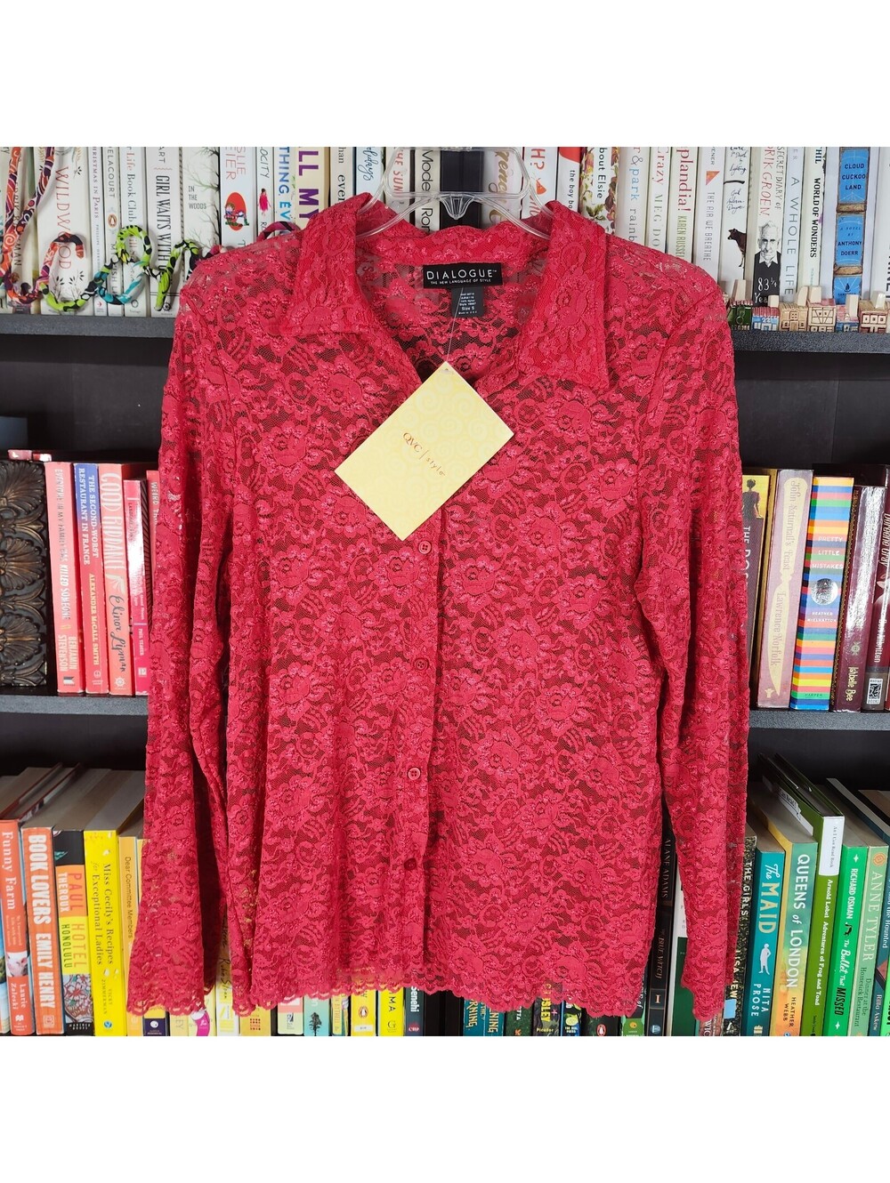 Dialogue Red Floral Lace Button Front Blouse Size Small NWT Made in USA